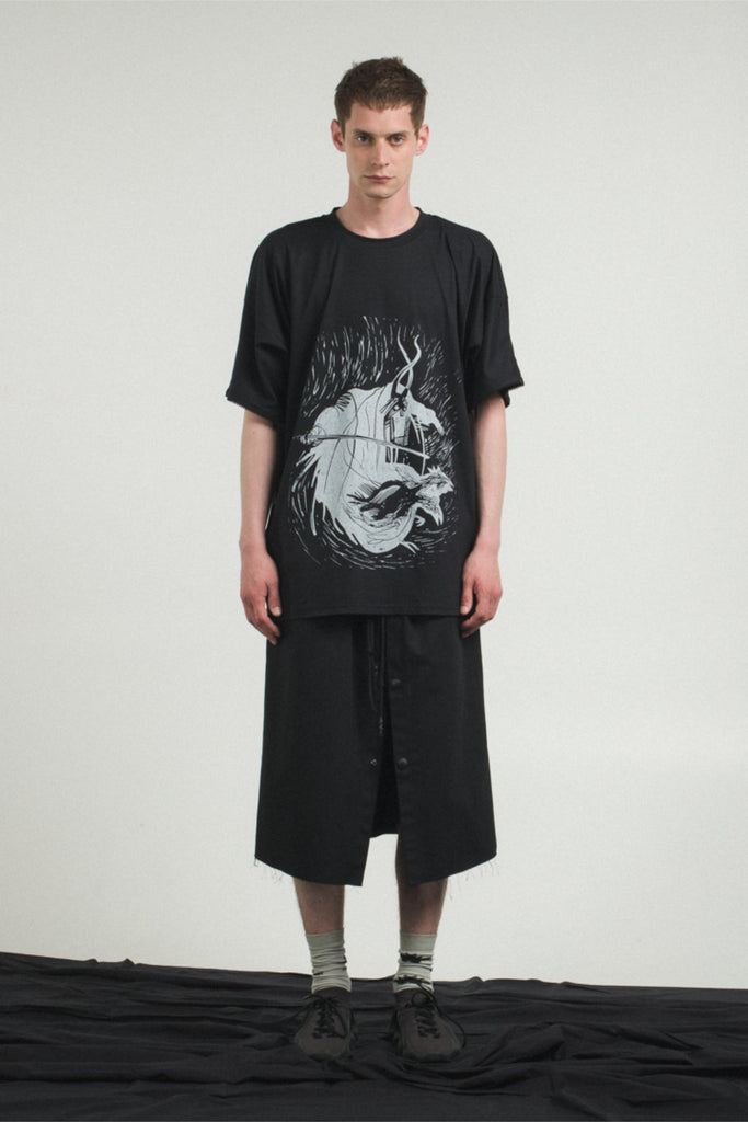 Shop Conscious Contemporary Menswear Brand Zsigmond Kudus SS23 Collection Black Cotton Crow Skorts at Erebus