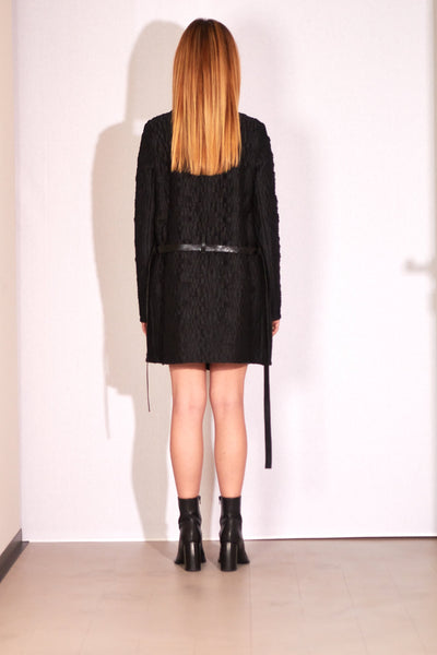 Shop Emerging Dark Luxury Avant-garde Designer Pavlina Jauss SS21 Space Collection Black Knit Japanese Cotton Canyon Diablo Jacket at Erebus