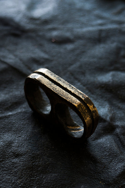 Shop Emerging Avant-garde Jewellery Brand Surface/Cast Blackened Bronze Channel Double Ring at Erebus