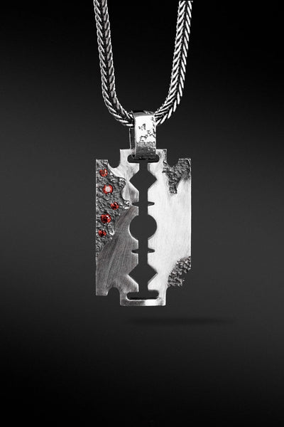 Shop Artisan Jewellery Brand Helios Sterling Silver with Red Cubic Zirconia Classic Razor Pendant at Erebus