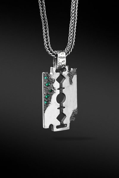 Shop Artisan Jewellery Brand Helios Sterling Silver with Green Cubic Zirconia Classic Razor Pendant at Erebus