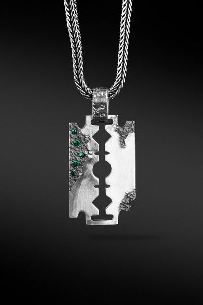 Shop Artisan Jewellery Brand Helios Sterling Silver with Green Cubic Zirconia Classic Razor Pendant at Erebus