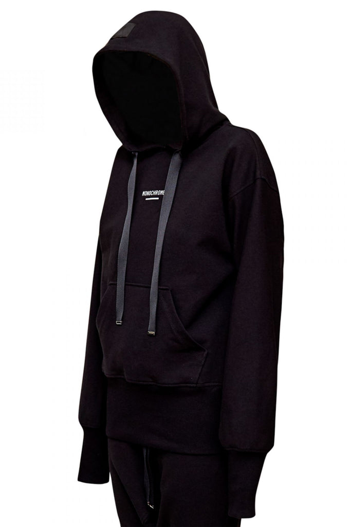 Shop Emerging Unisex Street Brand Monochrome Black Classic Hooded Sweatshirt at Erebus