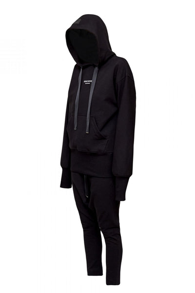 Shop Emerging Unisex Street Brand Monochrome Black Classic Hooded Sweatshirt at Erebus