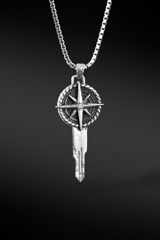 Shop Artisan Jewellery Brand Helios Sterling Silver Compass Key Necklace at Erebus