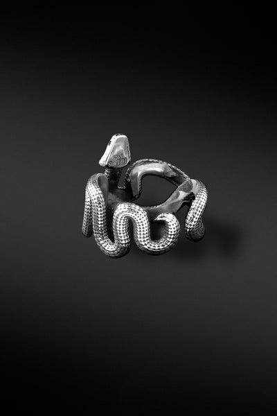 Shop Artisan Jewellery Brand Helios Sterling Silver Cro Serpent Ring at Erebus