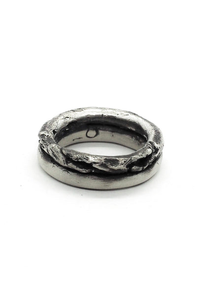 Shop Emerging Slow Fashion Avant-garde Jewellery Brand OSS Haus Broken Dreams Collection Oxidised Silver Double Dream Ring at Erebus