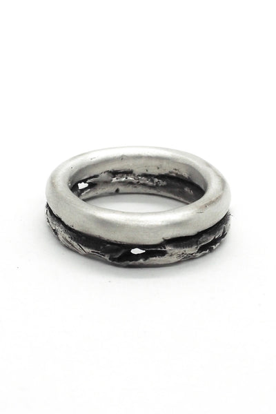 Shop Emerging Slow Fashion Avant-garde Jewellery Brand OSS Haus Broken Dreams Collection Oxidised Silver Double Dream Ring at Erebus