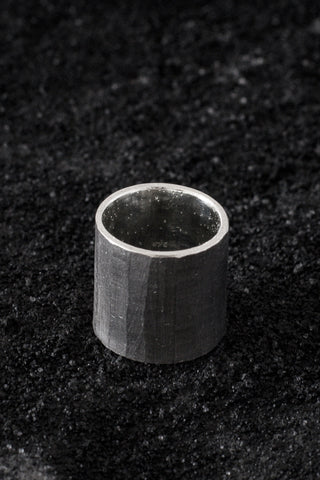 Shop Emerging Minimalist Avant-garde Jewellery Brand B KREB Oxidised Silver TNNL Ring at Erebus