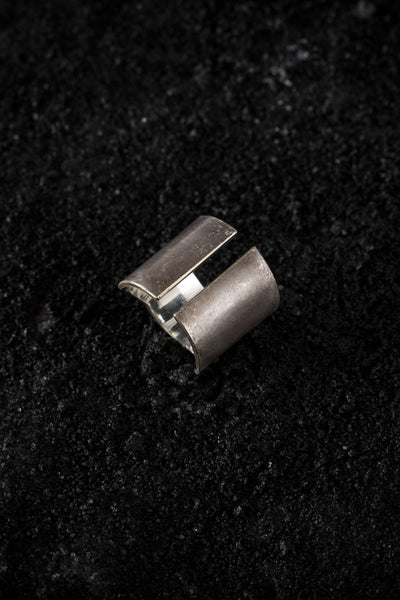 Shop Emerging Minimalist Avant-garde Jewellery Brand B KREB Oxidised Silver El C Ring at Erebus