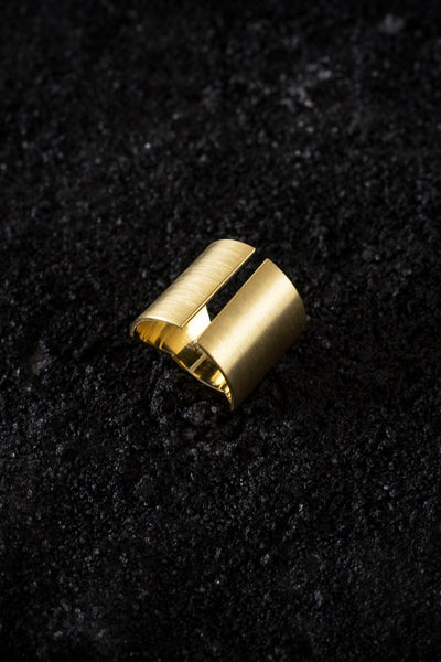 Shop Emerging Minimalist Avant-garde Jewellery Brand B KREB Gold El C Ring at Erebus