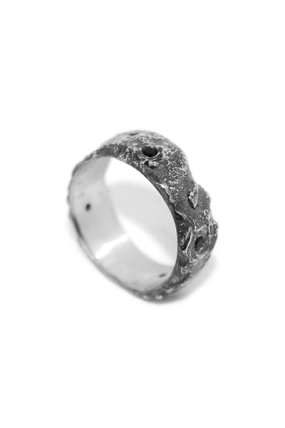 Shop Emerging Slow Fashion Avant-garde Unisex Jewellery Brand David Gaboriau Oxidised Silver Sparkle Ring at Erebus