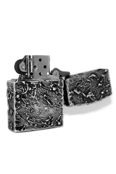Shop Emerging Conscious Avant-garde Jewellery Designer David Gaboriau Oxidised Sterling Silver Raw Zippo Lighter Holder at Erebus
