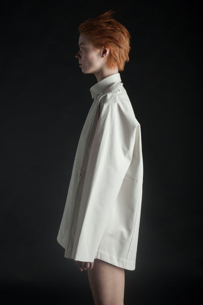 Shop Emerging Conceptual Dark Fashion Womenswear Brand DZHUS MISCONCEPT Collection Ivory Transformable Normcore Shirt / Bag at Erebus