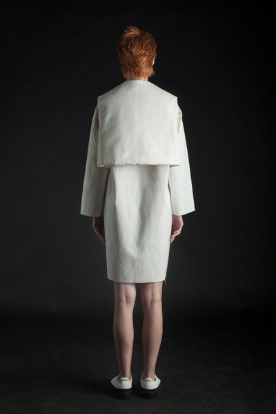 Shop Emerging Conceptual Dark Fashion Womenswear Brand DZHUS MISCONCEPT Collection Ivory Transformable Corporate Shirt Dress at Erebus