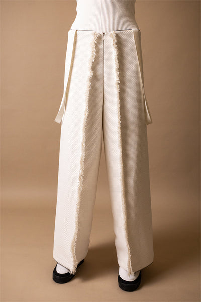 Shop Emerging Conceptual Dark Fashion Womenswear Brand DZHUS Surrogate AW21 Collection Ivory Option Transformable Trousers at Erebus