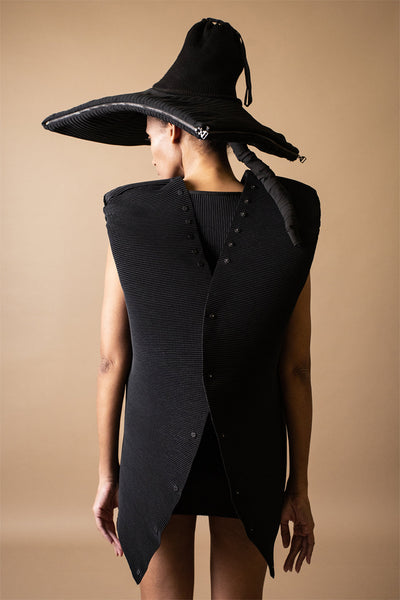 Shop Emerging Conceptual Dark Fashion Womenswear Brand DZHUS Surrogate AW21 Collection Black Transformable Projection Mini Dress at Erebus