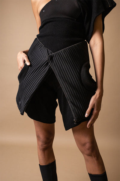 Shop Emerging Conceptual Dark Fashion Womenswear Brand DZHUS Surrogate AW21 Collection Beige and Black Stratification Transformable Hat / Bag / Bolero / Hood / Scarf / Jacket at Erebus