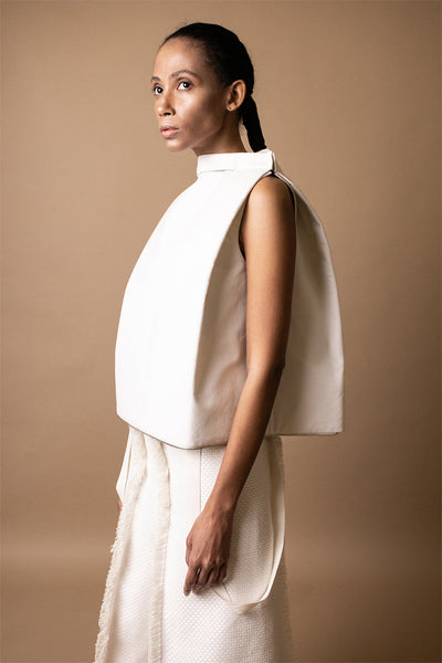 Shop Emerging Conceptual Dark Fashion Womenswear Brand DZHUS Surrogate AW21 Collection Ivory Alternative Transformable Top / Bag at Erebus