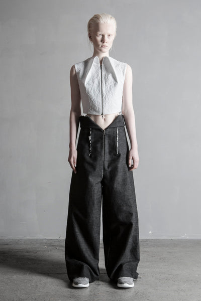 Shop Emerging Conceptual Womenswear Brand DZHUS Sculptural White Sleeveless Dispersion Shirt at Erebus