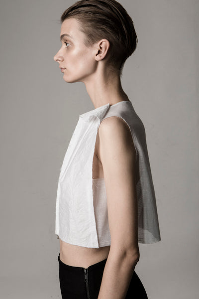 Shop Emerging Conceptual Dark Fashion Womenswear Brand DZHUS Sculptural White Sleeveless Formation Top at Erebus