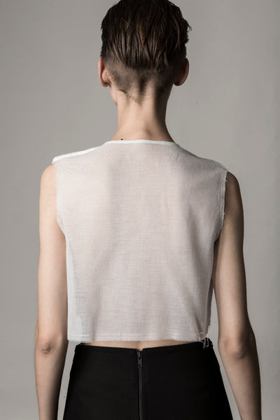 Shop Emerging Conceptual Dark Fashion Womenswear Brand DZHUS Sculptural White Sleeveless Formation Top at Erebus