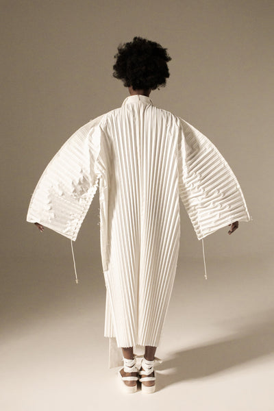 Shop Emerging Conceptual Dark Fashion Womenswear Brand DZHUS Physique SS22 Collection Ivory Physique Transformable Kimono Dress at Erebus