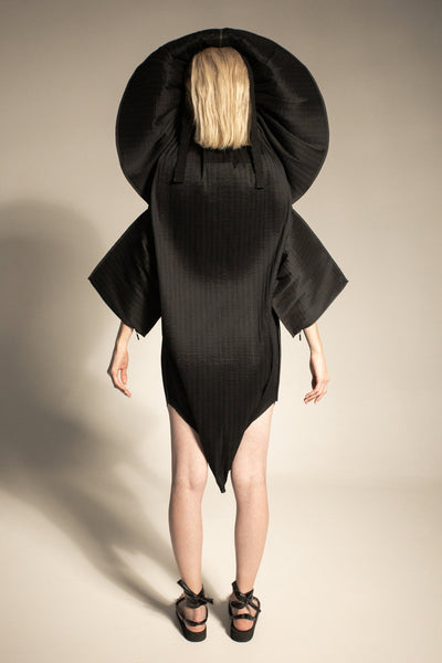 Shop Emerging Conceptual Dark Fashion Womenswear Brand DZHUS Physique SS22 Collection Black Icon Transformable Dress / Jumpsuit / Coat at Erebus