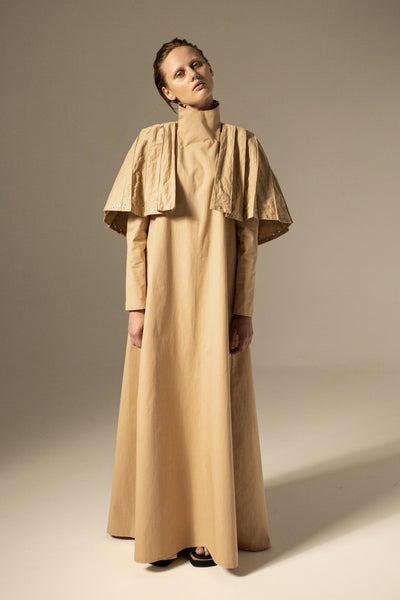 Shop Emerging Conceptual Dark Fashion Womenswear Brand DZHUS Physique SS22 Collection Beige Cult Transformable Dress at Erebus
