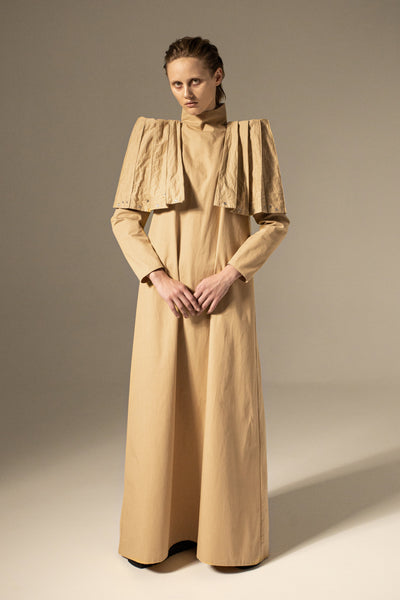 Shop Emerging Conceptual Dark Fashion Womenswear Brand DZHUS Physique SS22 Collection Beige Cult Transformable Dress at Erebus