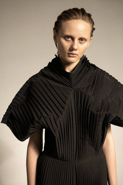 Shop Emerging Conceptual Dark Fashion Womenswear Brand DZHUS Physique SS22 Collection Black Empowerment Transformable Top / Trousers / Jumpsuit / Hood at Erebus