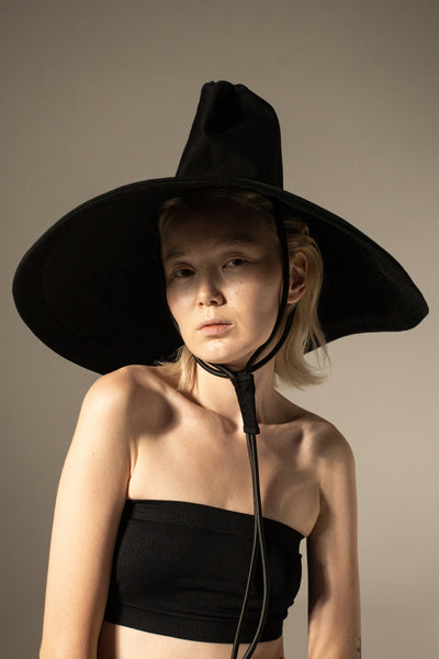 Shop Emerging Conceptual Dark Fashion Womenswear Brand DZHUS Physique SS22 Collection Black Pose Transformable Hat / Sleeve / Bag at Erebus