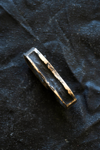 Shop Emerging Avant Garde Jewellery Brand Surface/Cast Blackened Bronze Displaced Mass Double Ring at Erebus