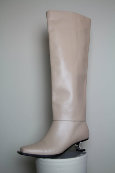 Shop Emerging Contemporary Womenswear brand Too Damn Expensive Beige Leather Limited Edition Ankle Boot Extenders at Erebus