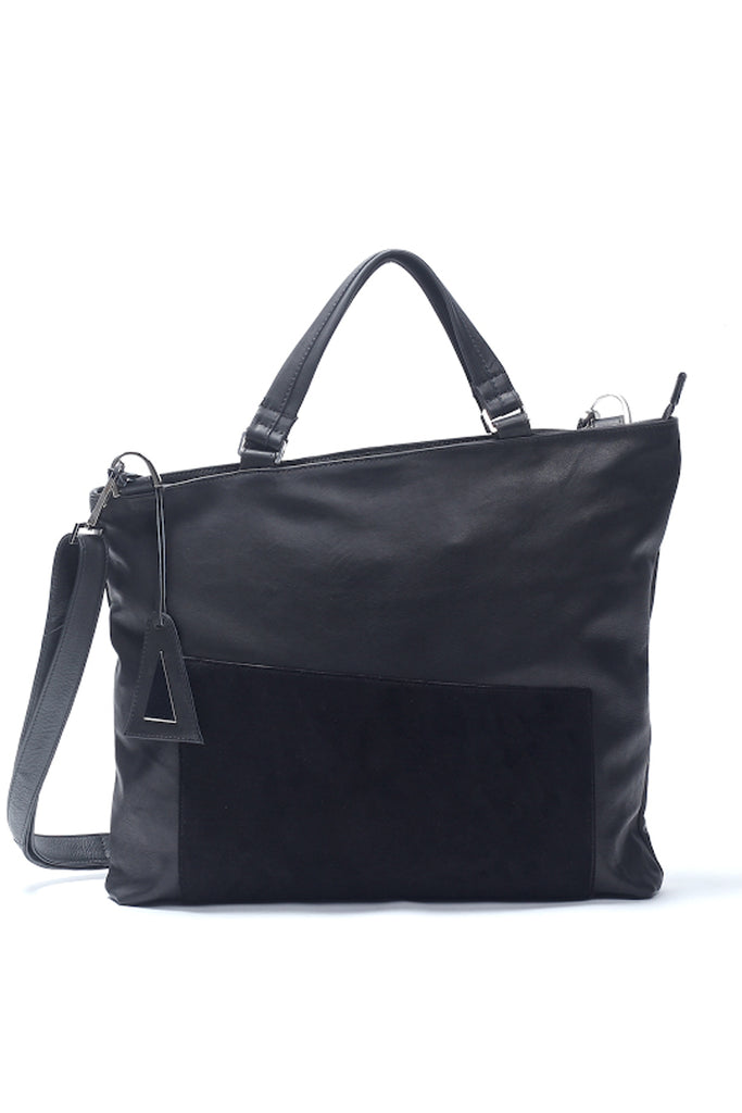 Shop emerging slow fashion designer Anoir by Amal Kiran Jana leather and suede Asymmetric Tote Bag Black - Erebus