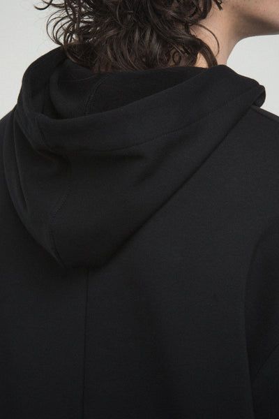 Shop Conscious Contemporary Menswear Brand Zsigmond Kudus SS23 Collection Black Organic Cotton Logo Essence Hoodie at Erebus