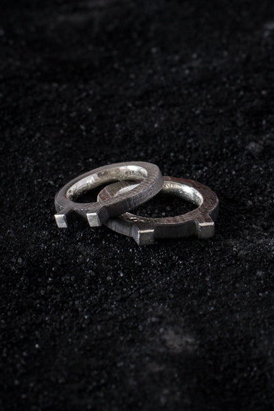 Shop Emerging Minimalist Avant-garde Jewellery Brand B KREB Oxidised Silver El E Ring at Erebus