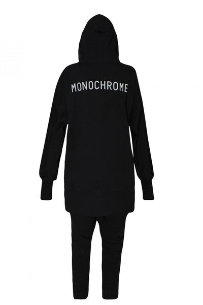 Shop Emerging Unisex Street Brand Monochrome Black Elongated Hooded Sweatshirt at Erebus
