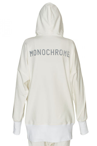Shop Emerging Unisex Street Brand Monochrome Off-White Elongated Hooded Sweatshirt at Erebus