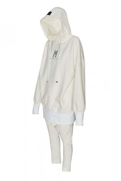 Shop Emerging Unisex Street Brand Monochrome Off-White Elongated Hooded Sweatshirt at Erebus