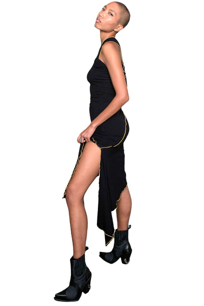 Shop Emerging Slow Fashion Genderless Alternative Avant-garde Designer Mark Baigent Wōlfin Collection Black Enby Dress at Erebus