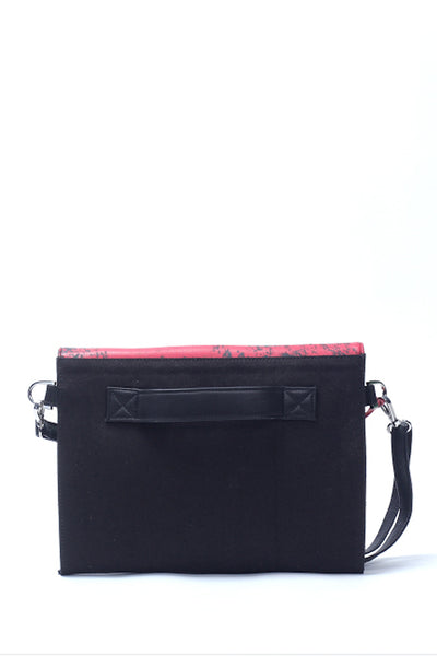 Emerging slow fashion handbag designer Anoir by Amal Kiran Jana red leather and black cotton canvas Cross Body Clutch - Erebus