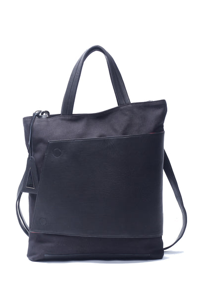 Shop emerging slow fashion handbag designer Anoir by Amal Kiran Jana black cotton canvas leather Transformable Tote - Erebus