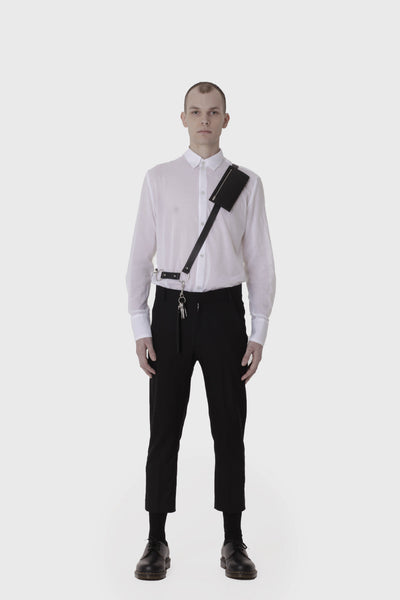Shop Emerging Slow Fashion Avant-garde Menswear Designer Marco Scaiano Leather Fenris Fanny Belt at Erebus