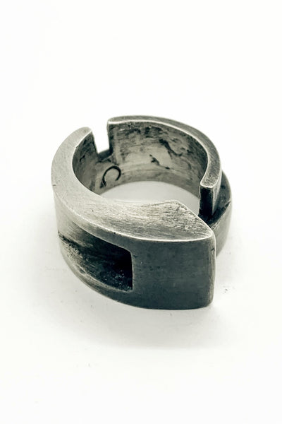 Shop Emerging Slow Fashion Avant-garde Jewellery Brand OSS Haus MSKRA Collection Silver Crusader Ring at Erebus