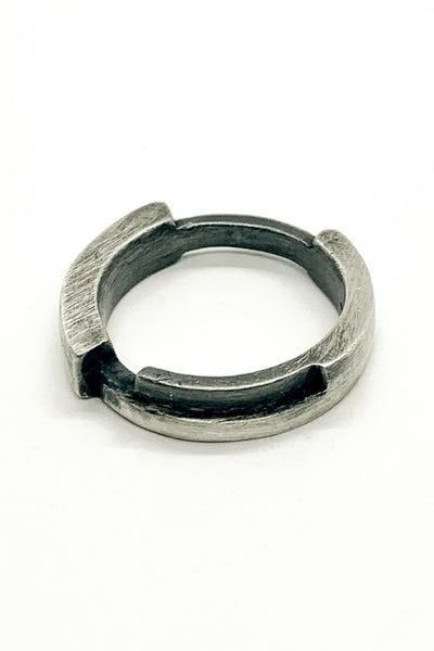 Shop Emerging Slow Fashion Avant-garde Jewellery Brand OSS Haus MSKRA Collection Silver Battler Cyclone Ring at Erebus