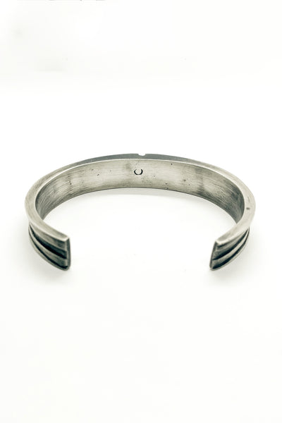 Shop Emerging Slow Fashion Avant-garde Jewellery Brand OSS Haus MSKRA Collection Silver Hoplite Bangle Bracelet at Erebus