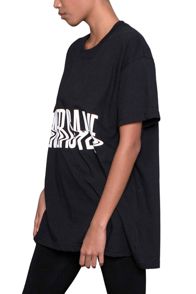 Shop Emerging Slow Fashion Genderless Alternative Avant-garde Designer Mark Baigent Wōlfin Collection Black with White Print GIAL Oversized T-Shirt at Erebus