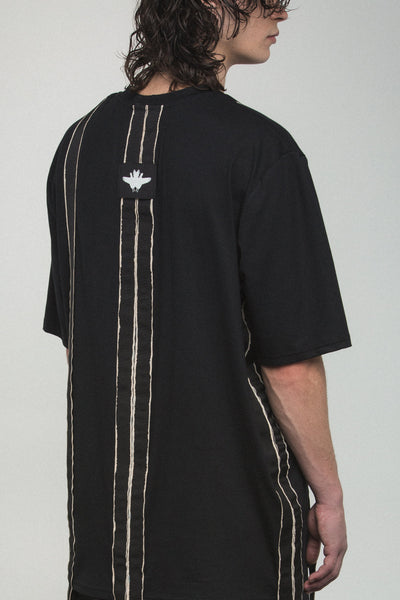Shop Conscious Contemporary Menswear Brand Zsigmond Kudus SS23 Collection Black Stretch Organic Cotton Jersey Guta T-Shirt at Erebus