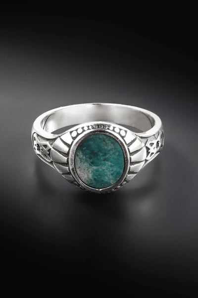 Shop Artisan Jewellery Brand Helios Sterling Silver and Amazonite Stone Gothic Ring at Erebus